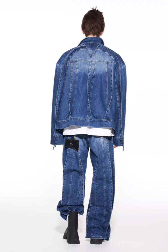 BLIND NO PLAN Striped Patchwork Denim Jacket