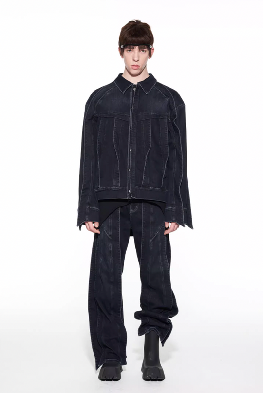 BLIND NO PLAN Striped Patchwork Denim Jacket