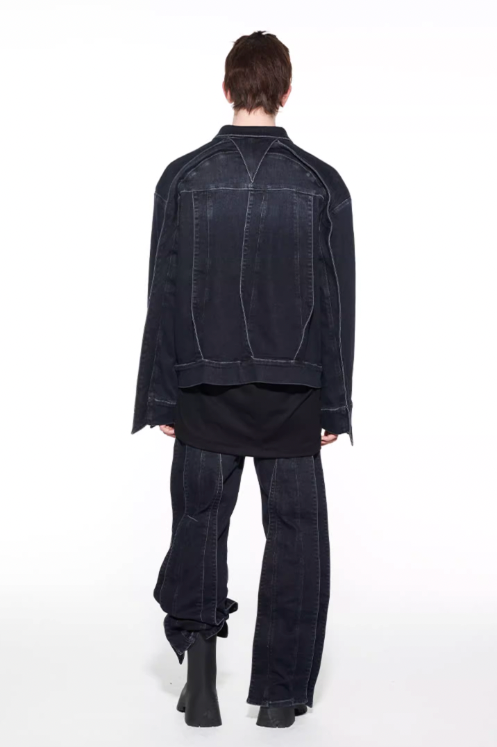 BLIND NO PLAN Striped Patchwork Denim Jacket