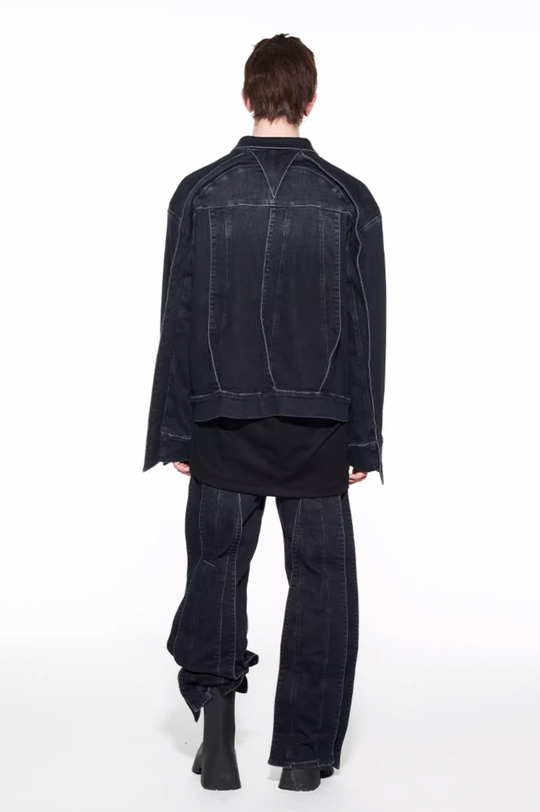 BLIND NO PLAN Striped Patchwork Denim Jacket