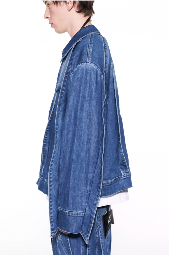 BLIND NO PLAN Striped Patchwork Denim Jacket