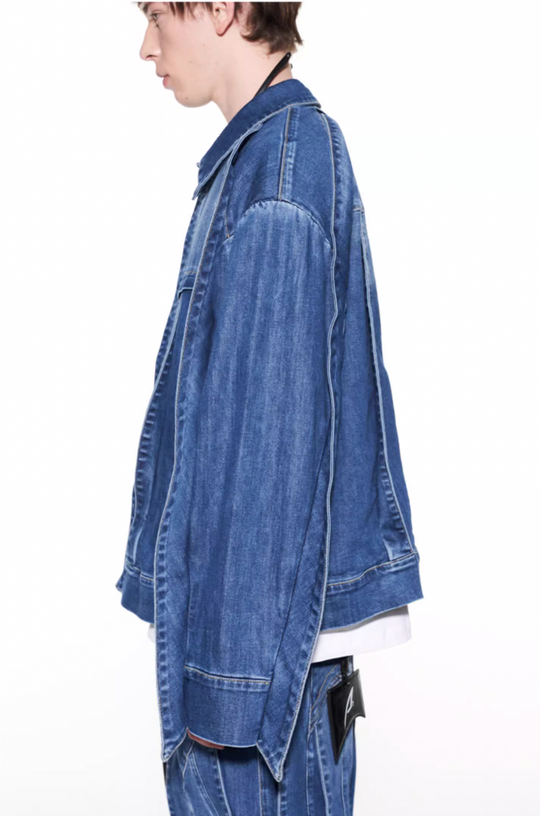 BLIND NO PLAN Striped Patchwork Denim Jacket