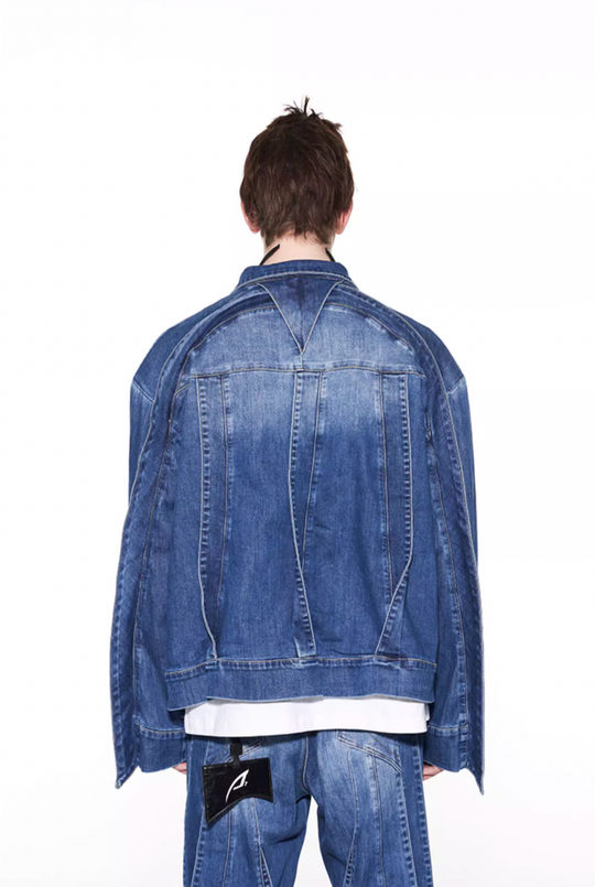 BLIND NO PLAN Striped Patchwork Denim Jacket