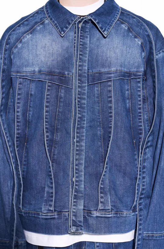 BLIND NO PLAN Striped Patchwork Denim Jacket