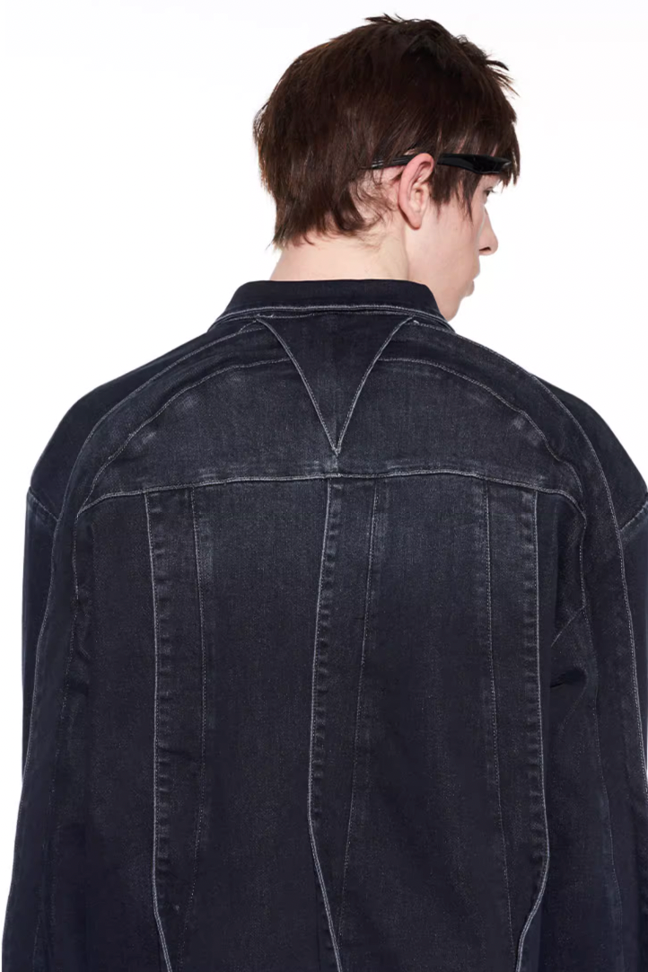 BLIND NO PLAN Striped Patchwork Denim Jacket