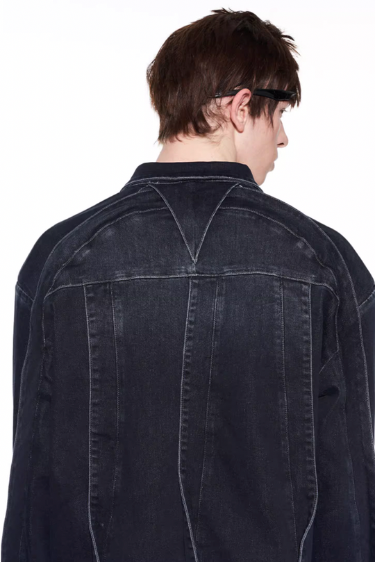 BLIND NO PLAN Striped Patchwork Denim Jacket