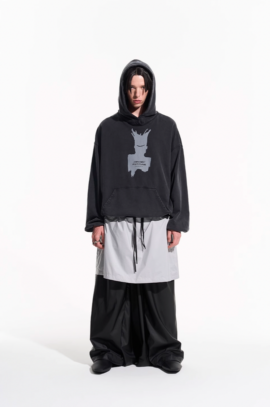 BLIND NO PLAN Patterned Printed Washed Hoodie