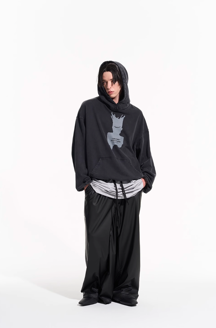 BLIND NO PLAN Patterned Printed Washed Hoodie