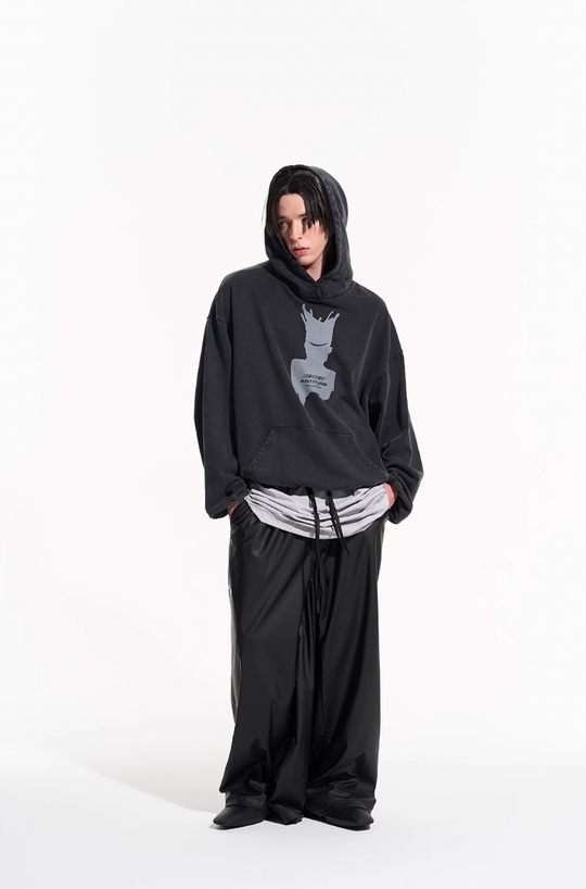 BLIND NO PLAN Patterned Printed Washed Hoodie