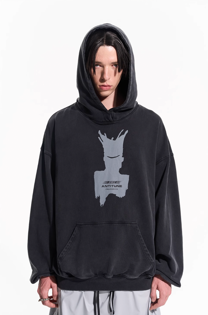 BLIND NO PLAN Patterned Printed Washed Hoodie