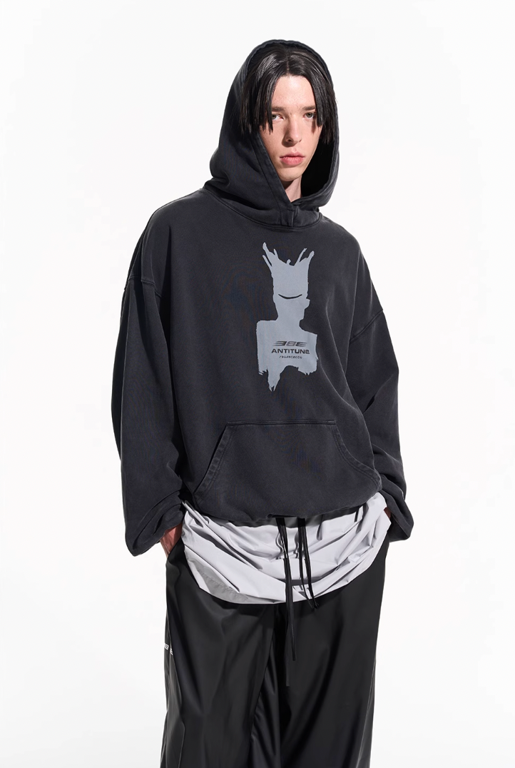 BLIND NO PLAN Patterned Printed Washed Hoodie