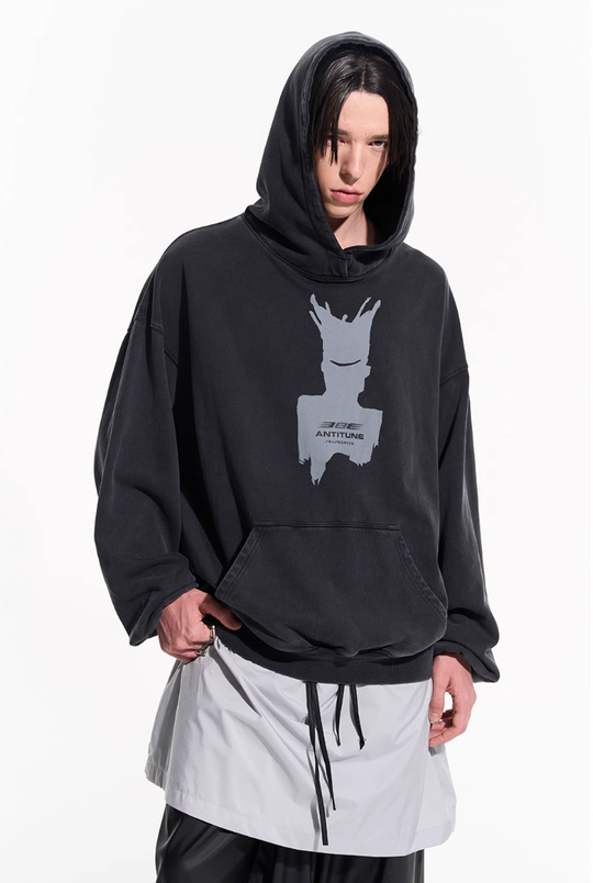 BLIND NO PLAN Patterned Printed Washed Hoodie