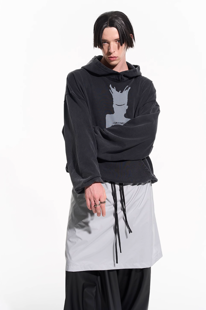 BLIND NO PLAN Patterned Printed Washed Hoodie