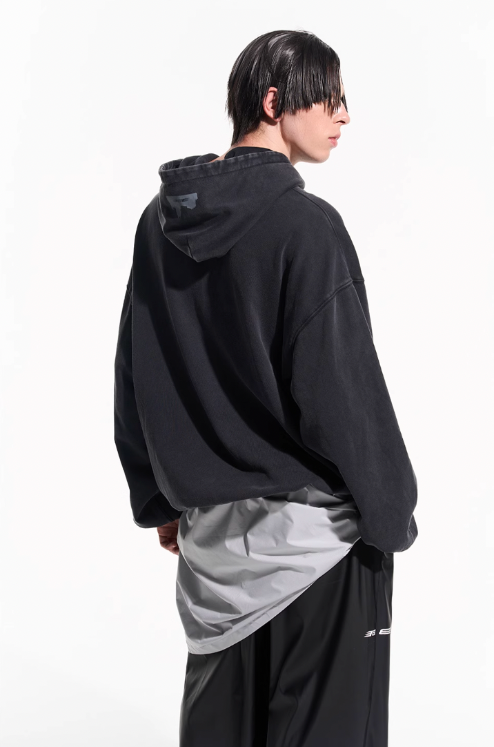 BLIND NO PLAN Patterned Printed Washed Hoodie