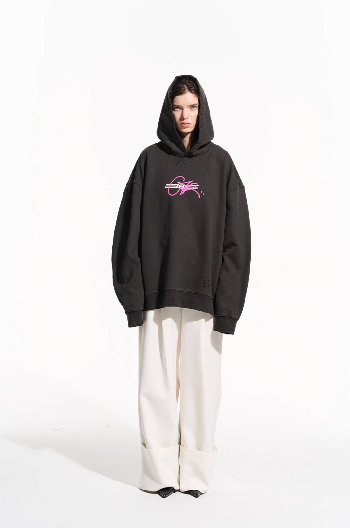 BLIND NO PLAN Washed Big Printed Letters Hoodie