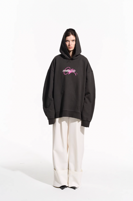 BLIND NO PLAN Washed Big Printed Letters Hoodie