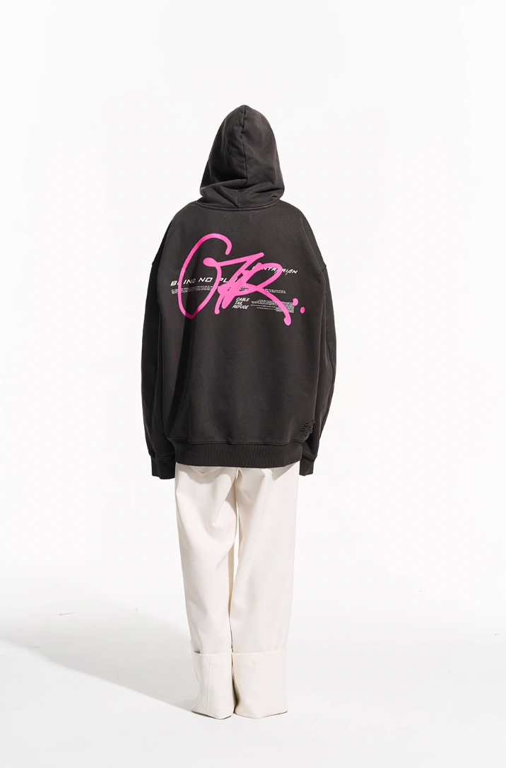 BLIND NO PLAN Washed Big Printed Letters Hoodie