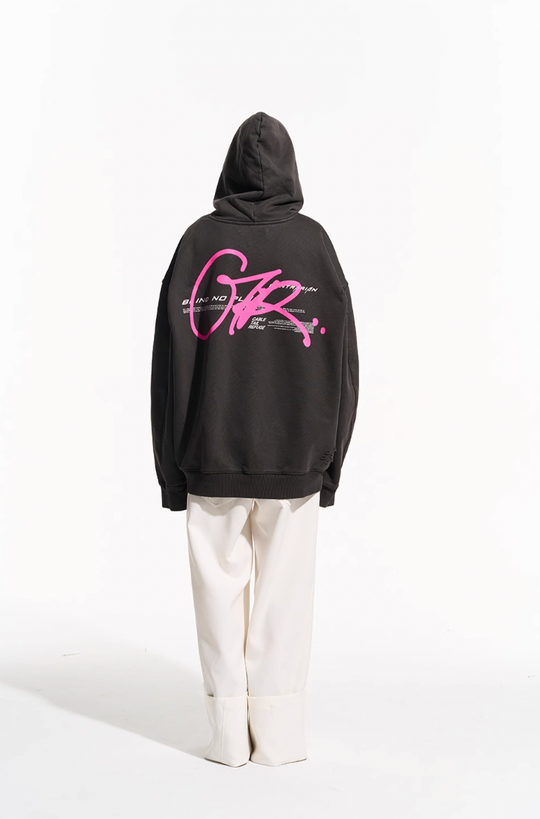 BLIND NO PLAN Washed Big Printed Letters Hoodie