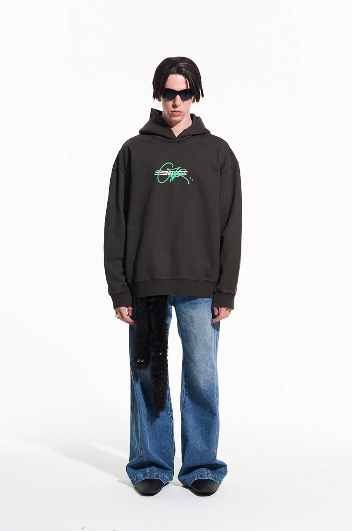 BLIND NO PLAN Washed Big Printed Letters Hoodie