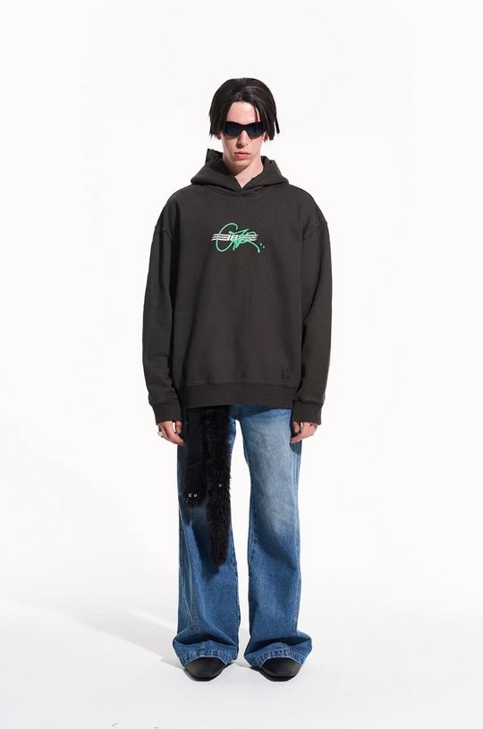 BLIND NO PLAN Washed Big Printed Letters Hoodie