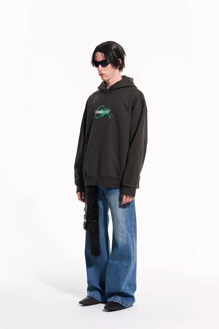 BLIND NO PLAN Washed Big Printed Letters Hoodie