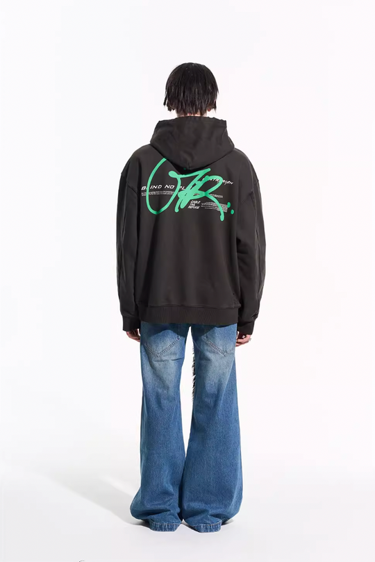 BLIND NO PLAN Washed Big Printed Letters Hoodie