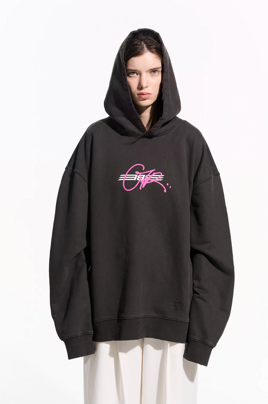 BLIND NO PLAN Washed Big Printed Letters Hoodie