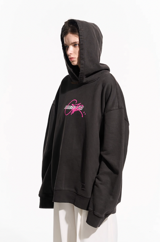 BLIND NO PLAN Washed Big Printed Letters Hoodie