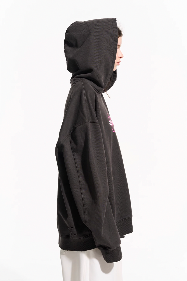 BLIND NO PLAN Washed Big Printed Letters Hoodie