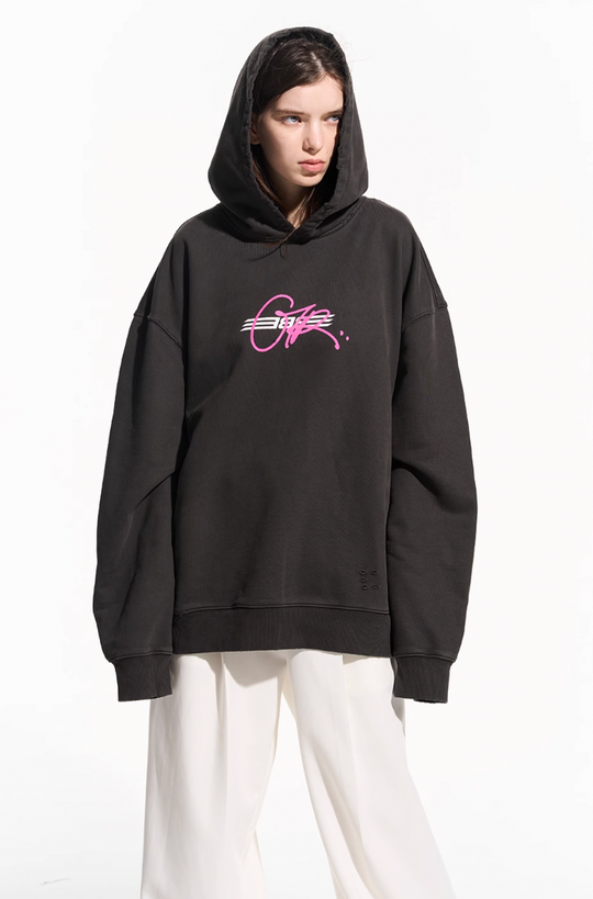 BLIND NO PLAN Washed Big Printed Letters Hoodie