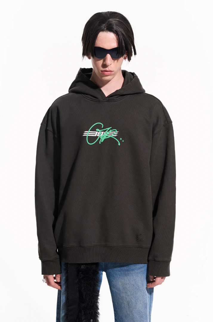 BLIND NO PLAN Washed Big Printed Letters Hoodie