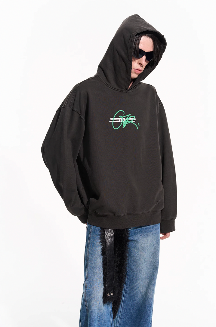 BLIND NO PLAN Washed Big Printed Letters Hoodie