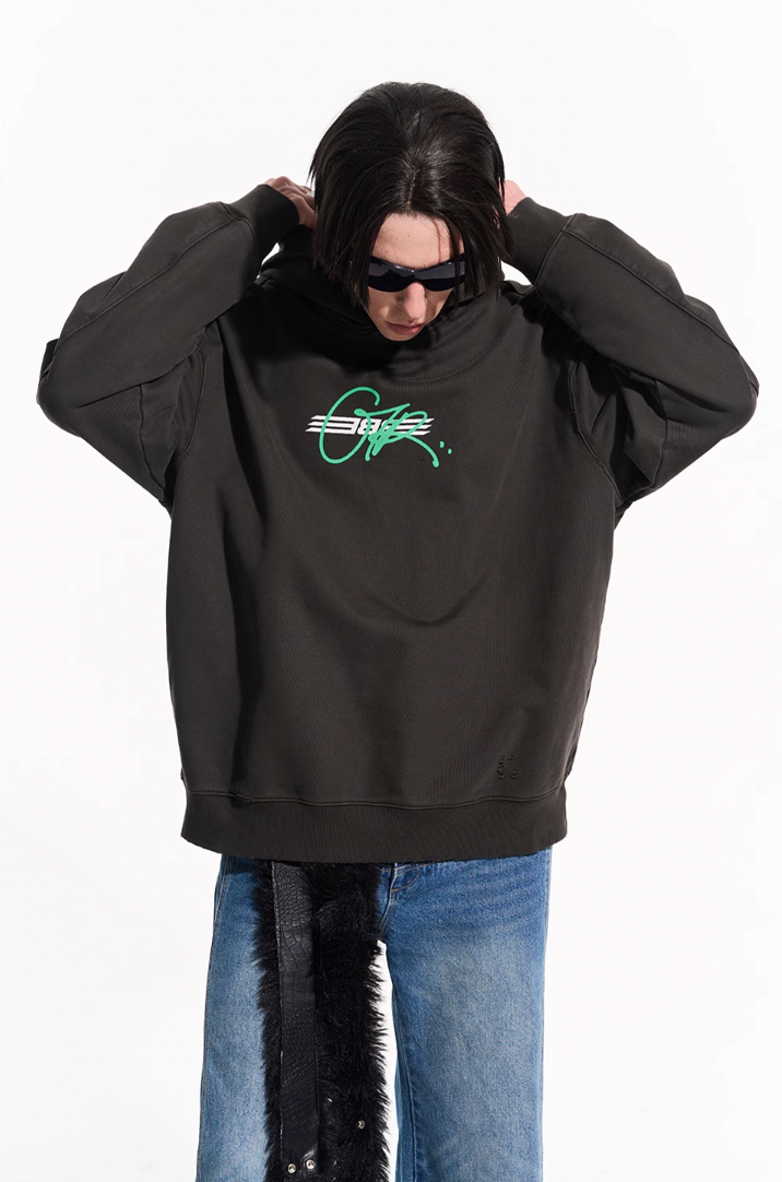 BLIND NO PLAN Washed Big Printed Letters Hoodie