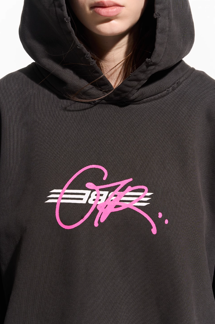 BLIND NO PLAN Washed Big Printed Letters Hoodie