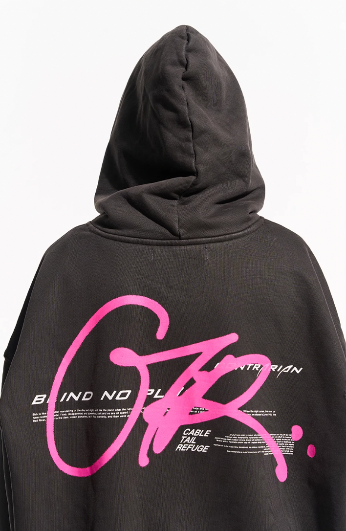 BLIND NO PLAN Washed Big Printed Letters Hoodie