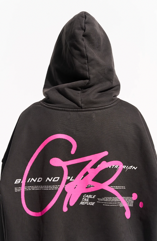 BLIND NO PLAN Washed Big Printed Letters Hoodie