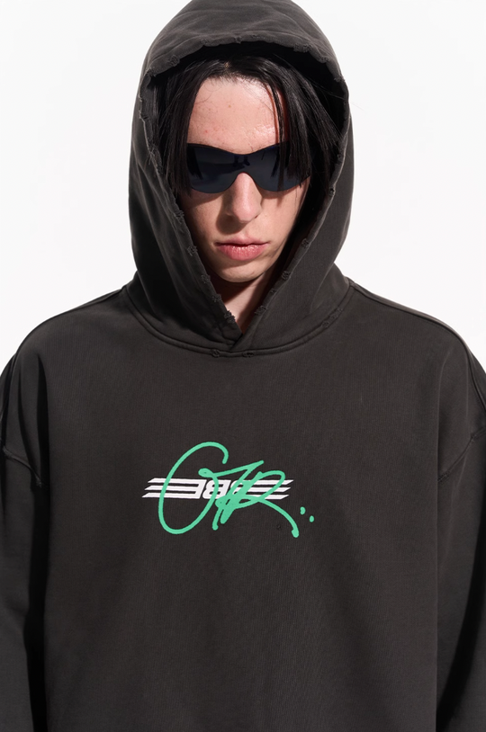 BLIND NO PLAN Washed Big Printed Letters Hoodie