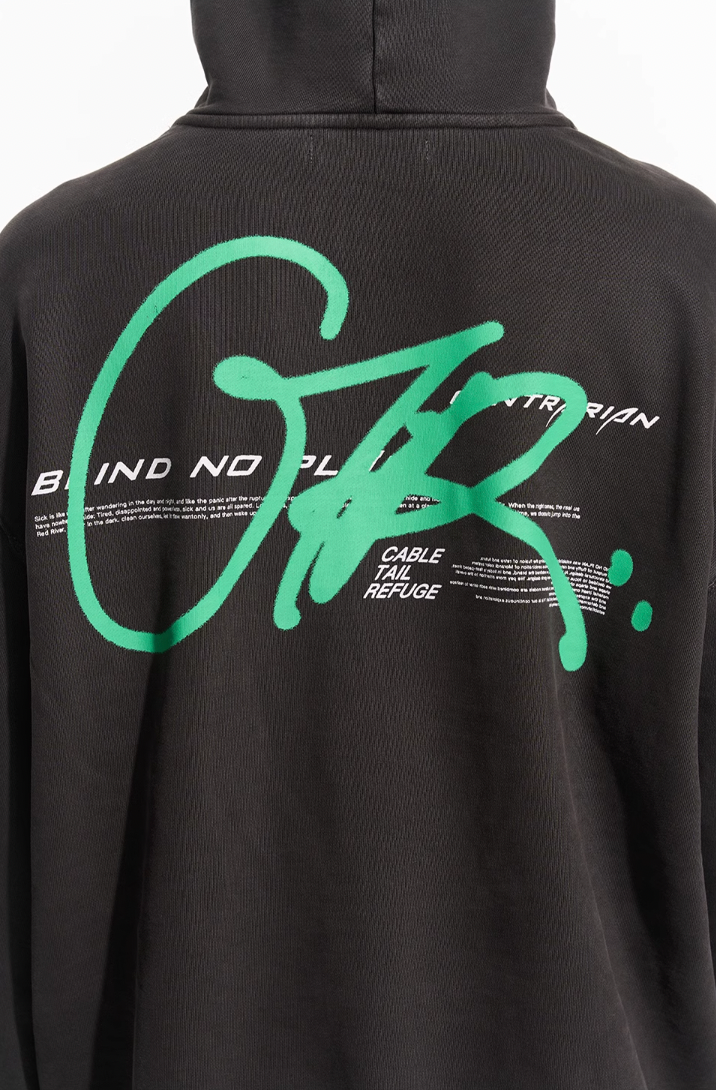 BLIND NO PLAN Washed Big Printed Letters Hoodie
