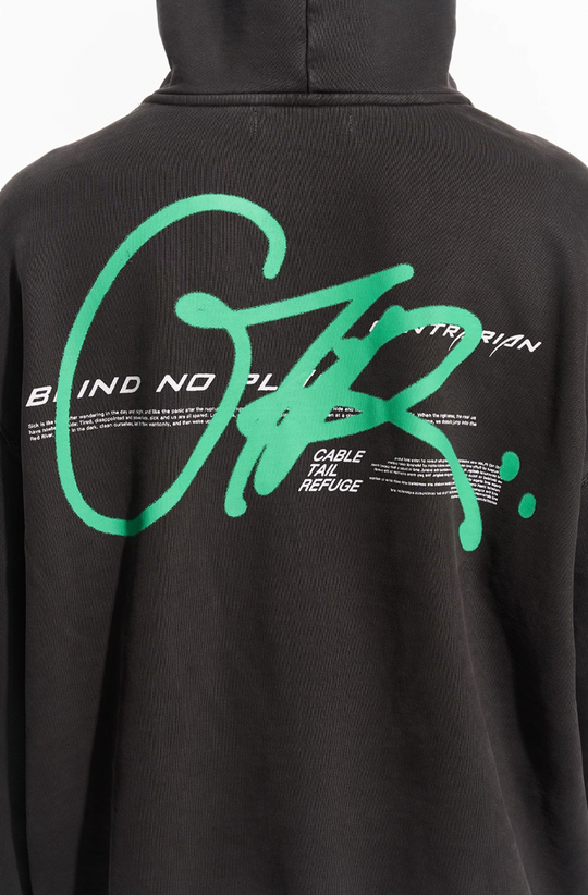 BLIND NO PLAN Washed Big Printed Letters Hoodie