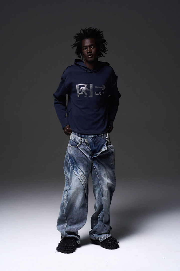 BLIND NO PLAN EMERGENCY EXIT Rhinestones Logo Hoodie