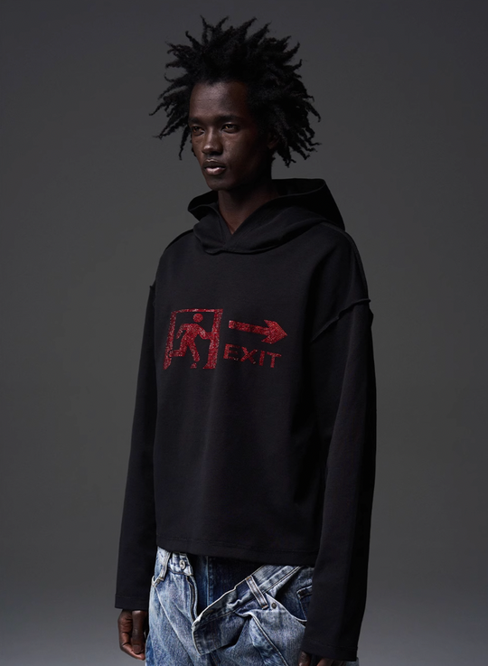 BLIND NO PLAN EMERGENCY EXIT Rhinestones Logo Hoodie