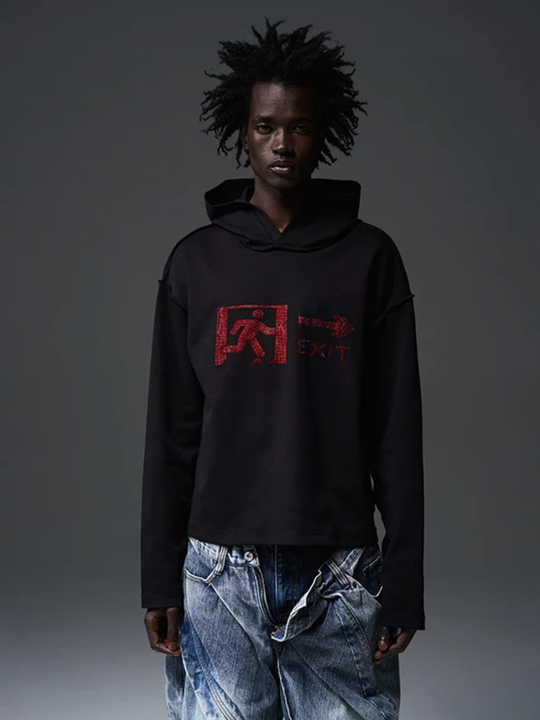 BLIND NO PLAN EMERGENCY EXIT Rhinestones Logo Hoodie