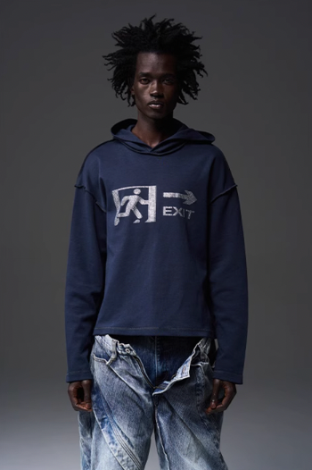 BLIND NO PLAN EMERGENCY EXIT Rhinestones Logo Hoodie