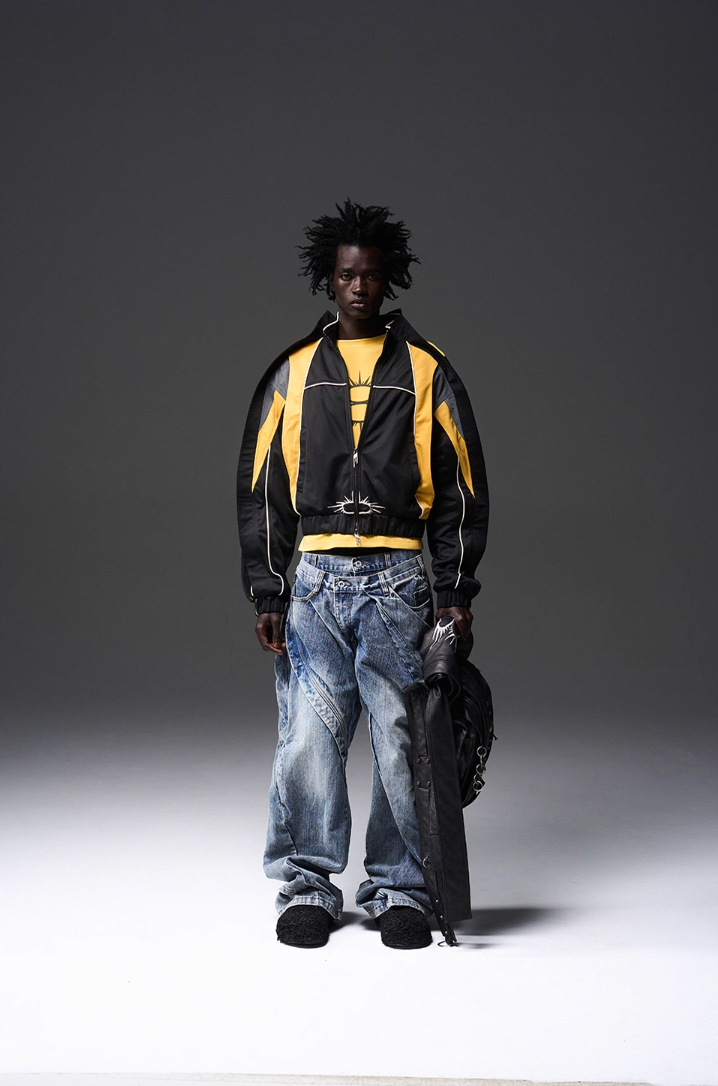 BLIND NO PLAN x BLACK8 Twisted Distressed Double Denim Jeans