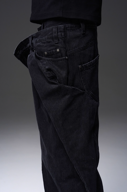 BLIND NO PLAN x BLACK8 Twisted Distressed Double Denim Jeans