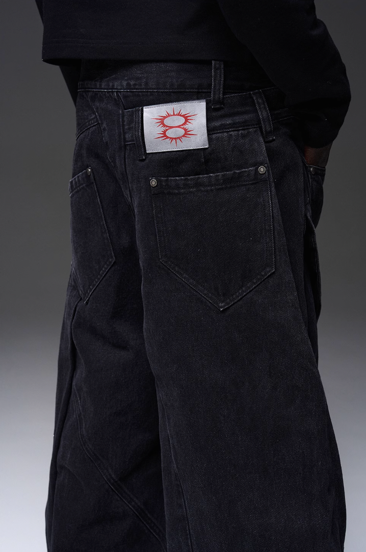 BLIND NO PLAN x BLACK8 Twisted Distressed Double Denim Jeans