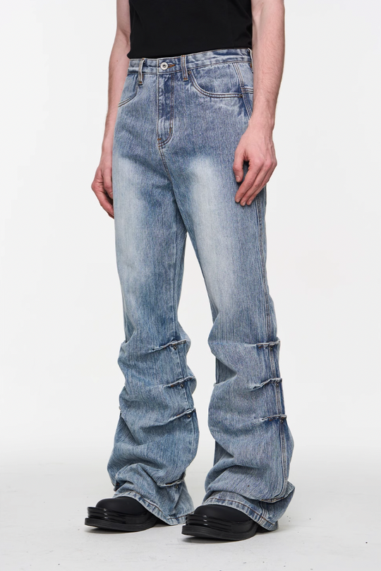 BLIND NO PLAN Washed Bamboo Pinch Pleat Denim Jeans