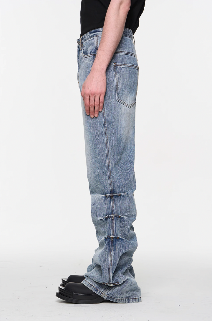 BLIND NO PLAN Washed Bamboo Pinch Pleat Denim Jeans