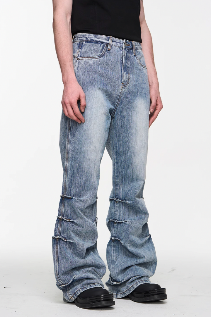 BLIND NO PLAN Washed Bamboo Pinch Pleat Denim Jeans