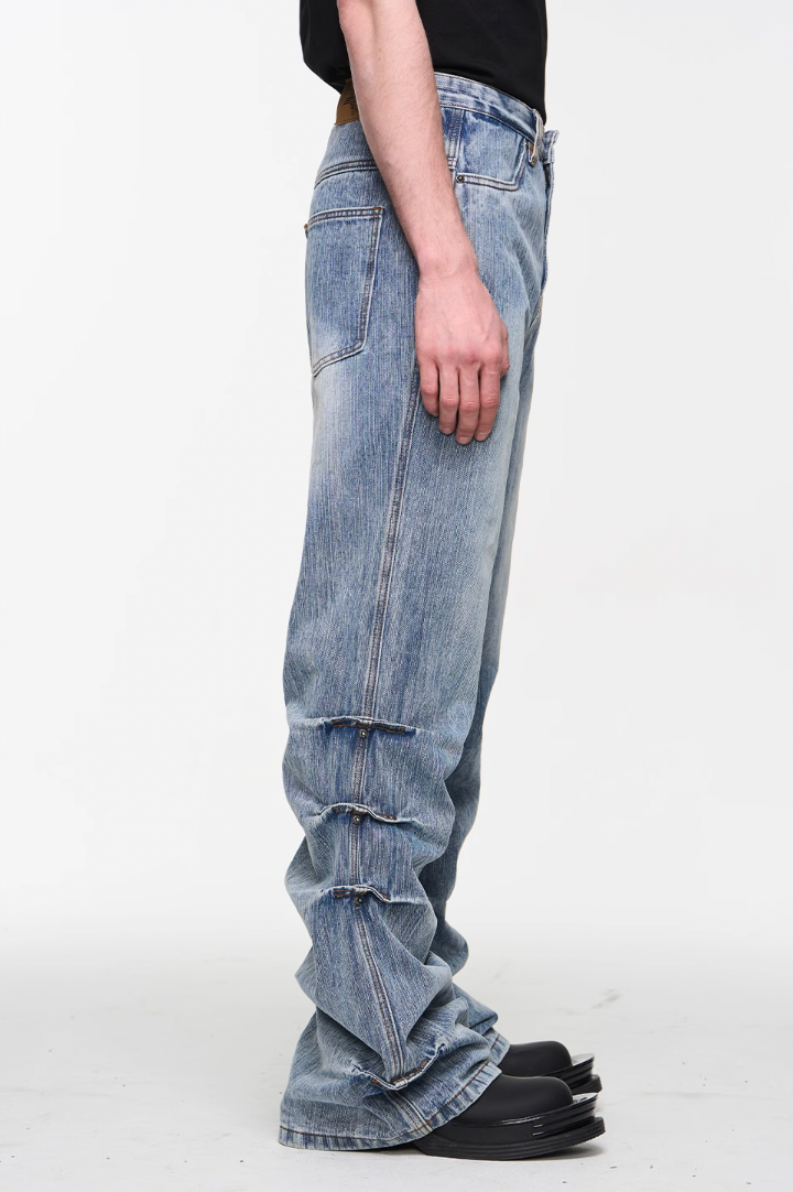 BLIND NO PLAN Washed Bamboo Pinch Pleat Denim Jeans